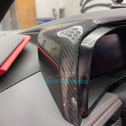 C8 Corvette Carbon Fiber Upper Side Dash Speedometer Covers | Black / Red Carbon