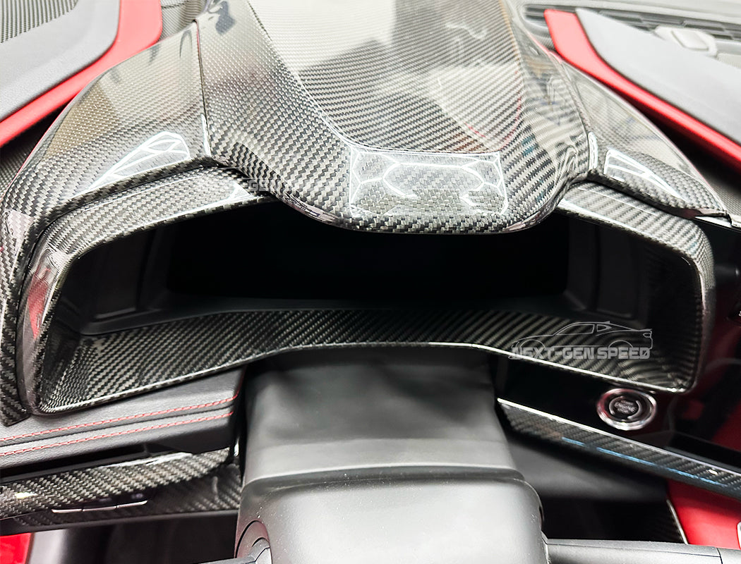 C8 Corvette Carbon Fiber Speedometer Gauge Cluster Interior Cover | Black / Red