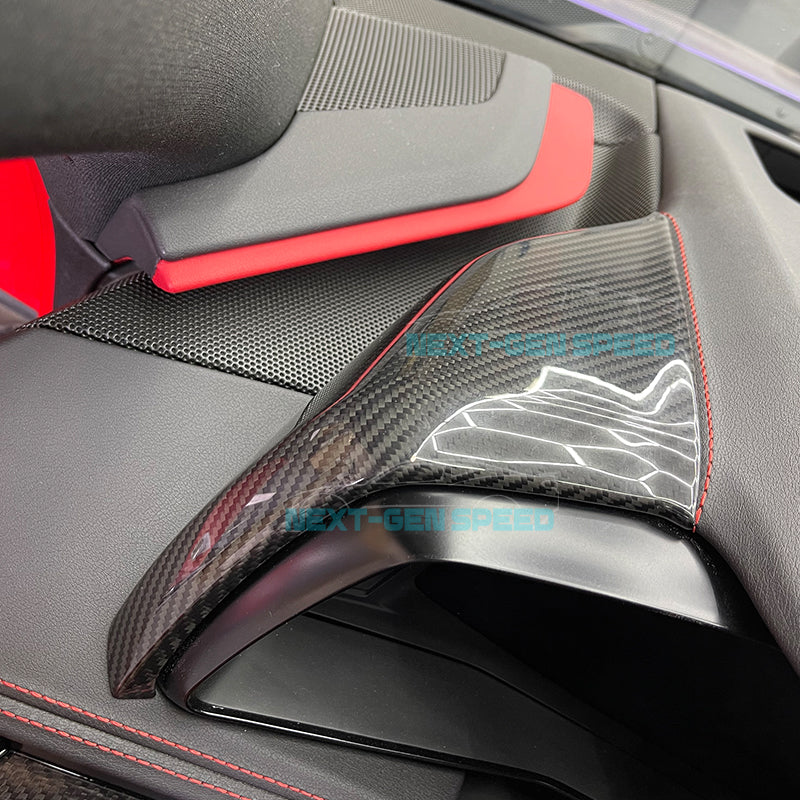 C8 Corvette Carbon Fiber Upper Side Dash Speedometer Covers | Black / Red Carbon