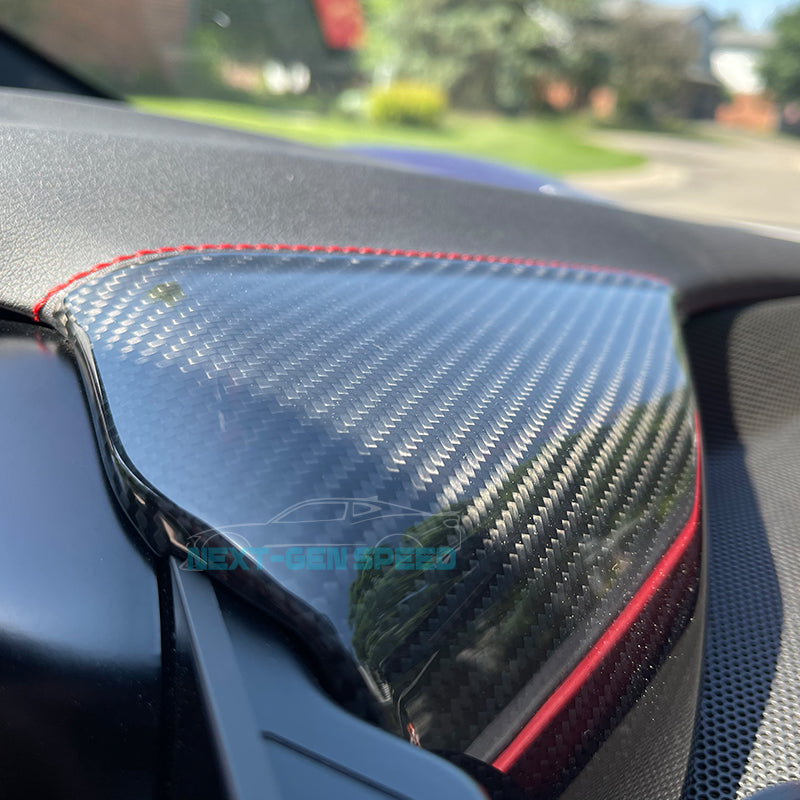 C8 Corvette Carbon Fiber Upper Side Dash Speedometer Covers | Black / Red Carbon