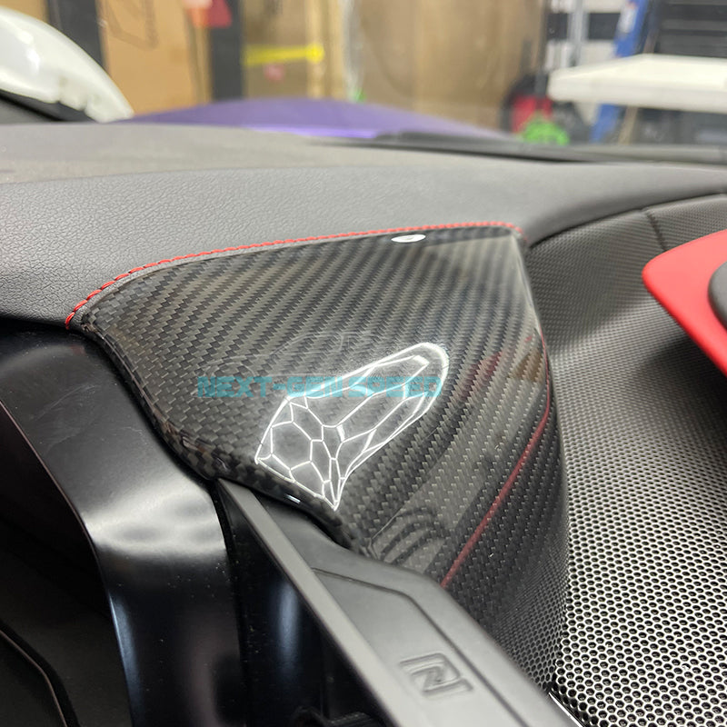 C8 Corvette Carbon Fiber Upper Side Dash Speedometer Covers | Black / Red Carbon