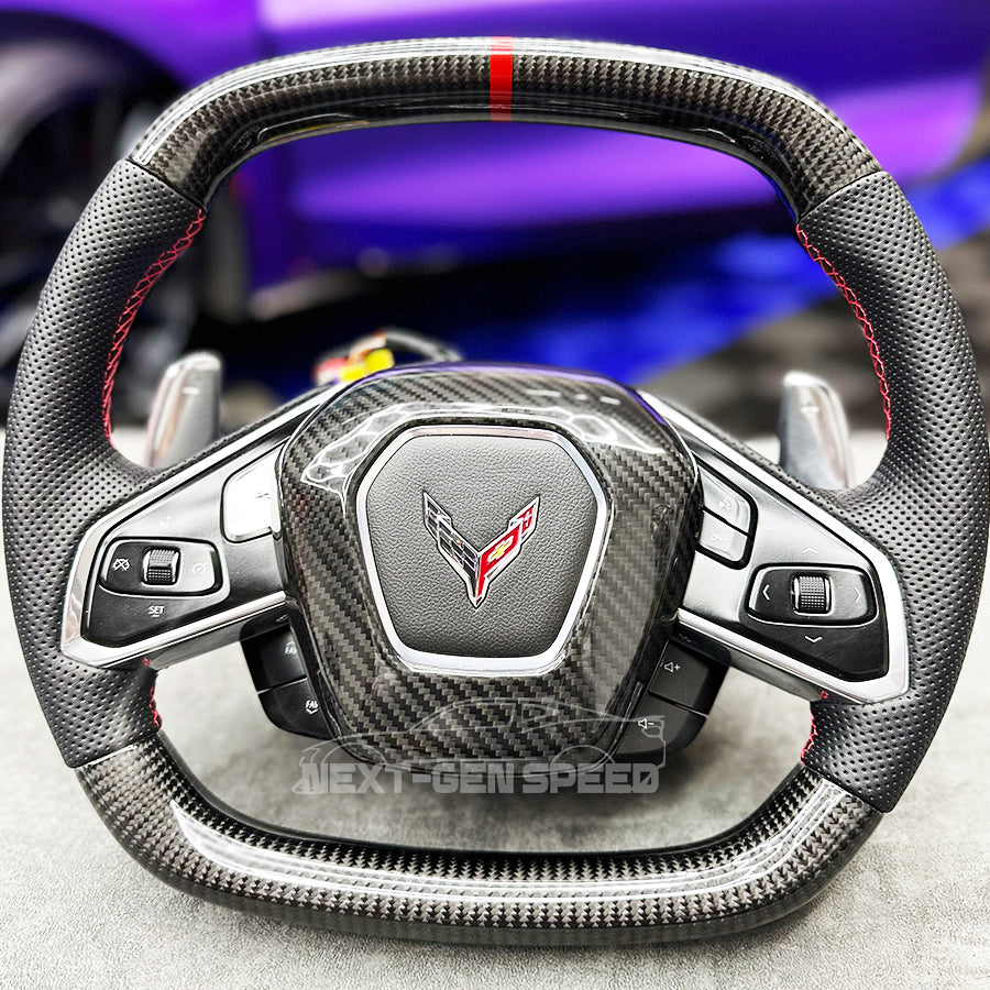 C8 Corvette Carbon Fiber Steering Wheel Center Surround Cover | Next-Gen Carbon