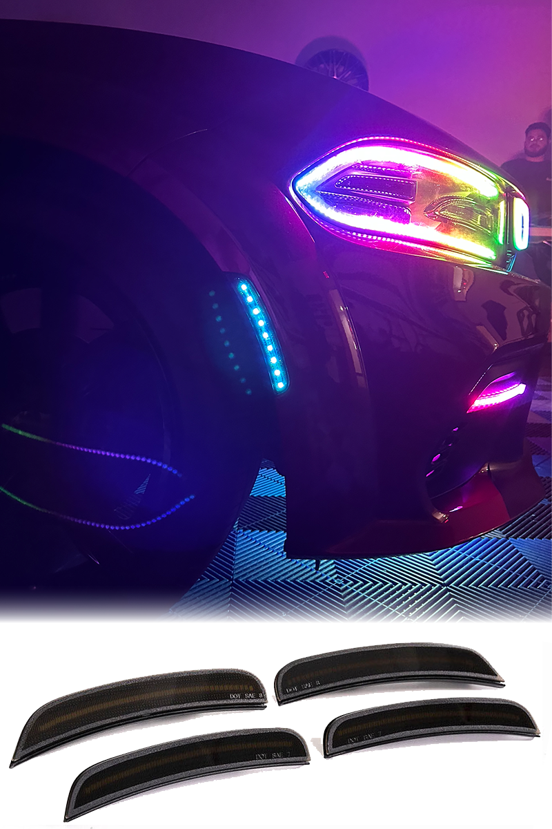 2015-24 Charger Smoked RGB/Flow LED Side Marker Lights - Color Changing