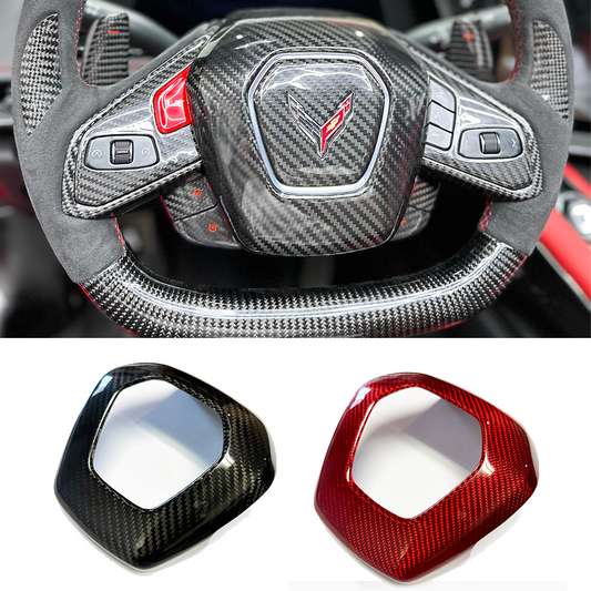 C8 Corvette Carbon Fiber Steering Wheel Center Surround Cover | Next-Gen Carbon