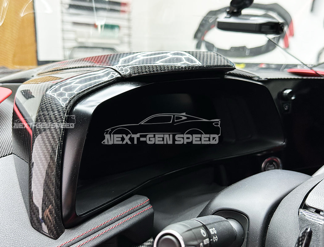 C8 Corvette Carbon Fiber Speedometer Gauge Cluster Interior Cover | Black / Red