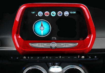 2016 - 24 Camaro Real Carbon Fiber 8" Radio Screen Trim Cover in Black/Red | Next-Gen Carbon