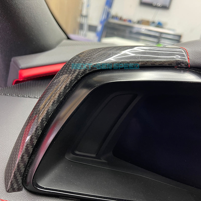 C8 Corvette Carbon Fiber Upper Side Dash Speedometer Covers | Black / Red Carbon