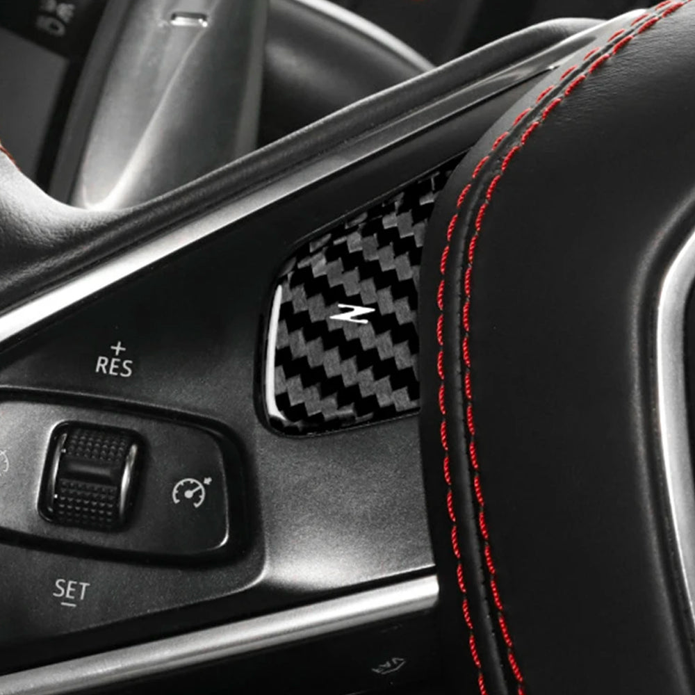 C8 Corvette Carbon Fiber Steering Wheel Button Cover Kit | Black / Red Carbon Fiber