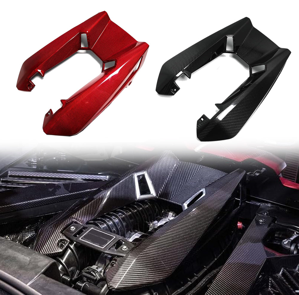 C8 Corvette Z06 LT6 Carbon Fiber Engine Cover | Black / Red Carbon