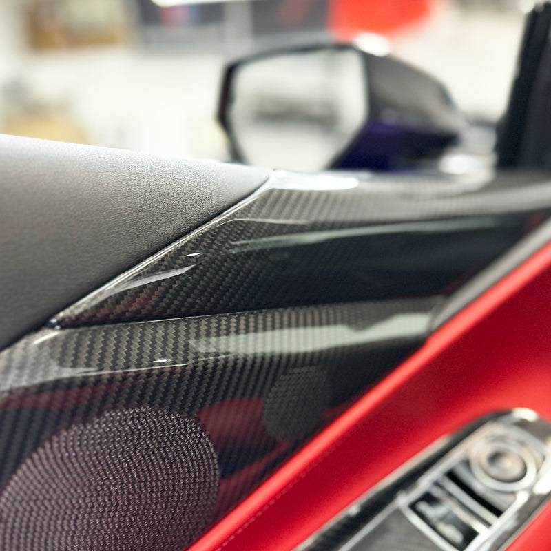 C8 Corvette Carbon Fiber Interior Door Upper Covers | Next-Gen Carbon