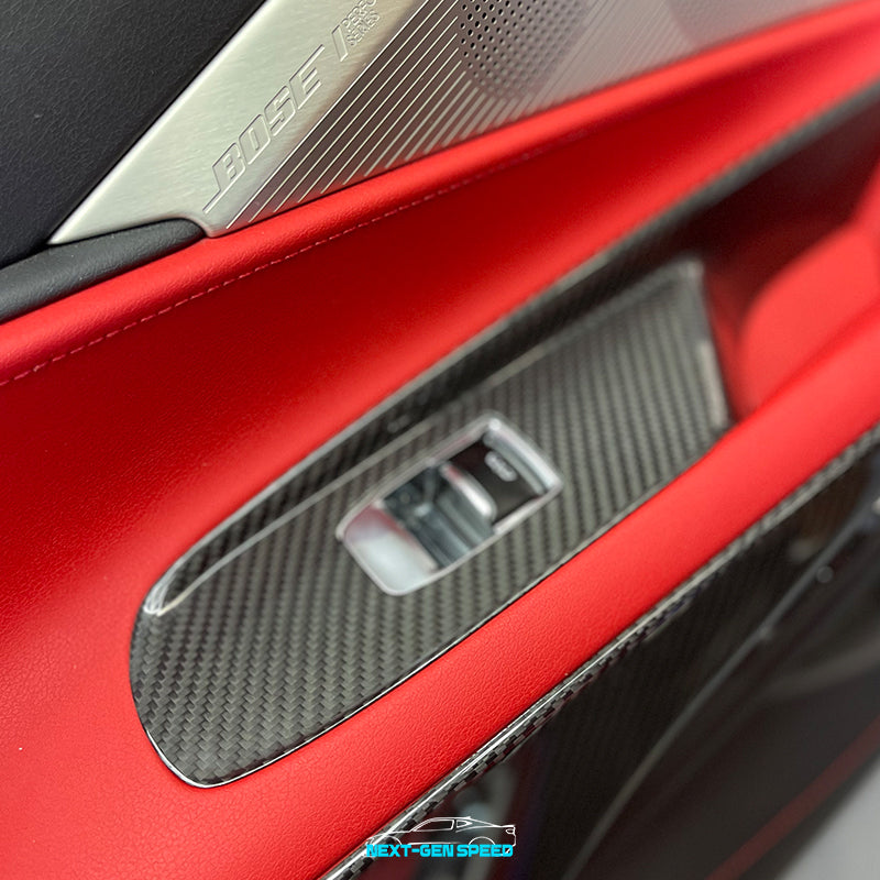 C8 Corvette Carbon Fiber Window Switch Panel Covers (Coupe/Convertible) | Black / Red / Blue Carbon