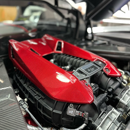 C8 Corvette Z06 LT6 Carbon Fiber Engine Cover | Black / Red Carbon