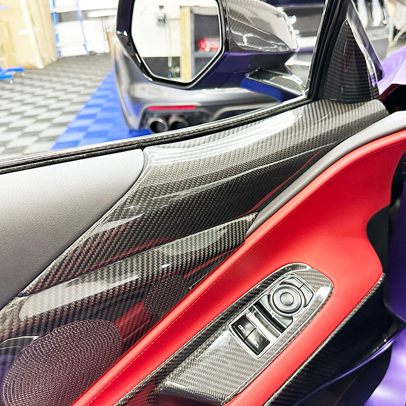 C8 Corvette Carbon Fiber Interior Door Upper Covers | Next-Gen Carbon