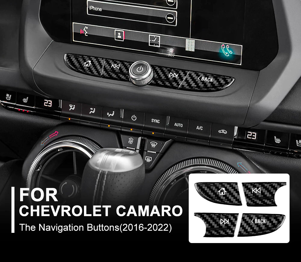 2016- 24 Camaro Carbon Fiber Radio Navigation Button Covers (Black/Red) | Next-Gen Carbon
