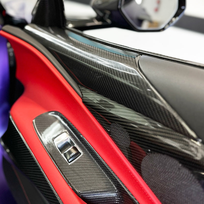 C8 Corvette Carbon Fiber Interior Door Upper Covers | Next-Gen Carbon