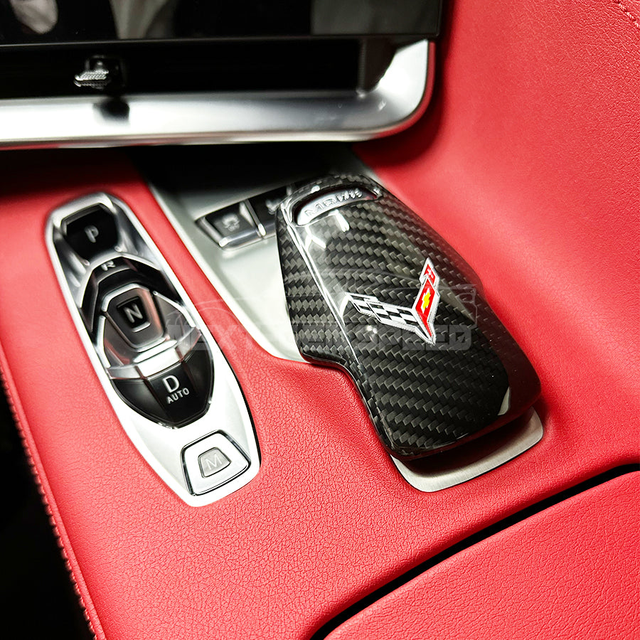 C8 Corvette Carbon Fiber Mode Selector Cover (With/Without Logo) | Black / Red / Blue Carbon
