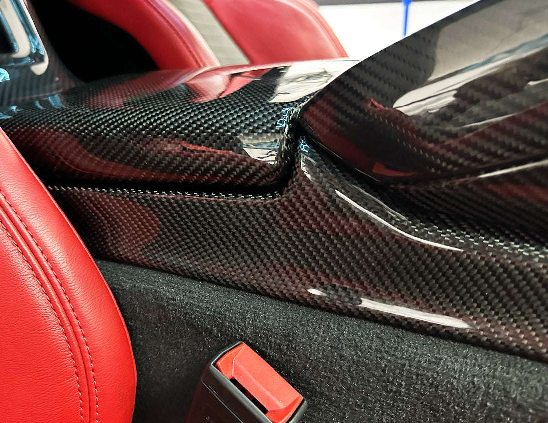 C8 Corvette Carbon Fiber Side Console Trim Covers | Black / Red