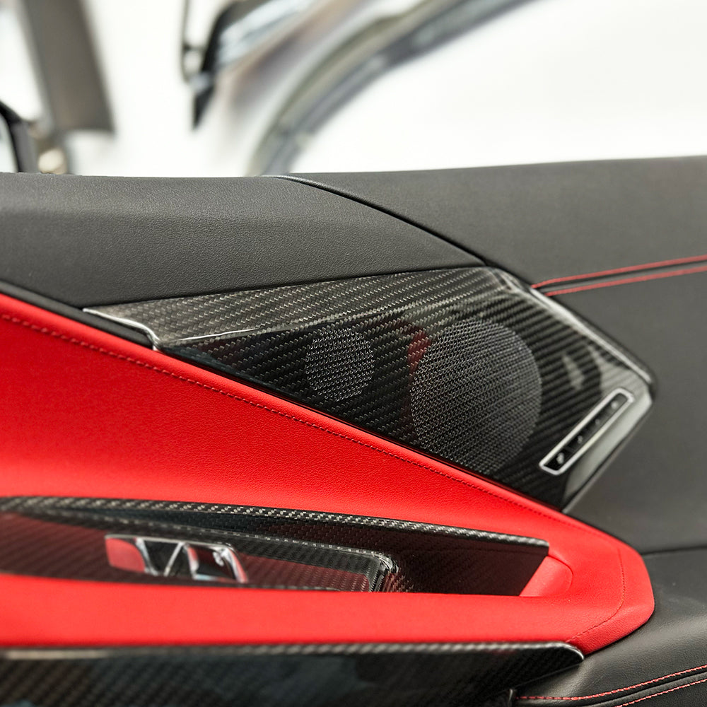C8 Corvette Carbon Fiber Interior Door Speaker Covers (Black / Red / Blue)