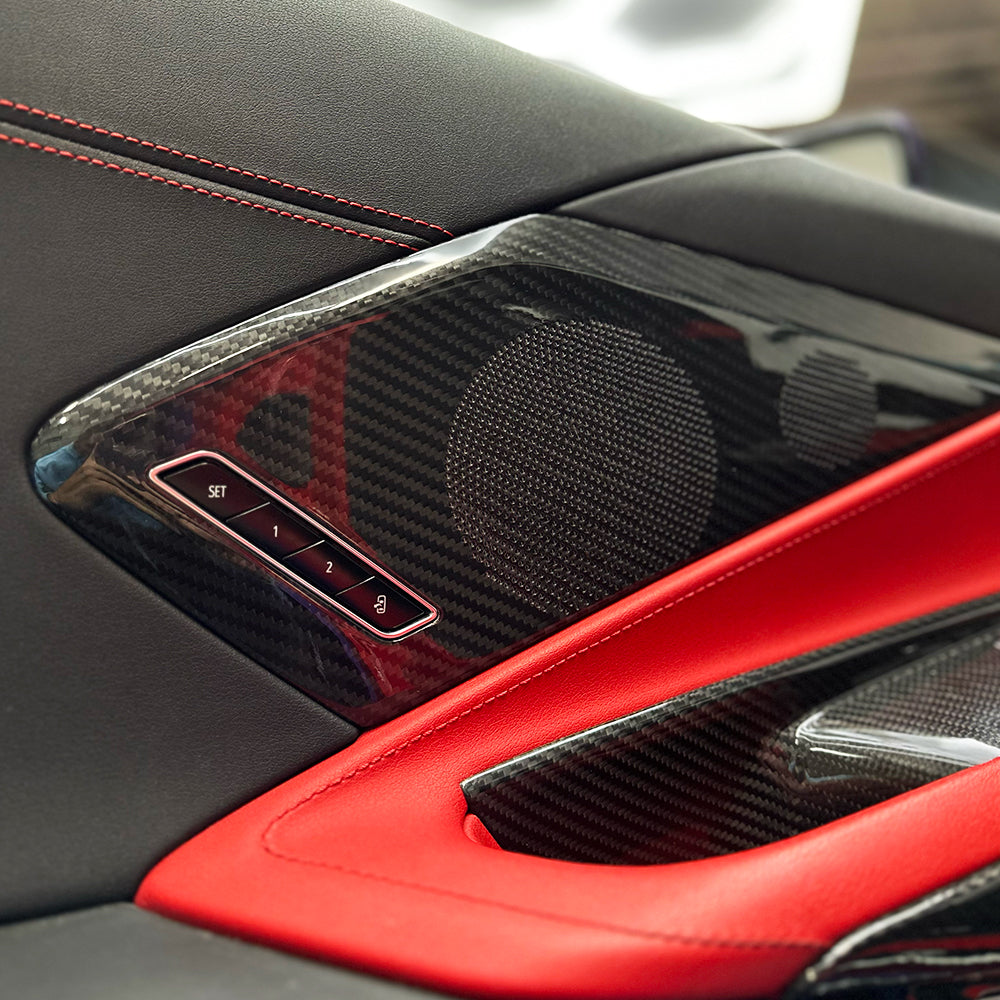 C8 Corvette Carbon Fiber Interior Door Speaker Covers (Black / Red / Blue)