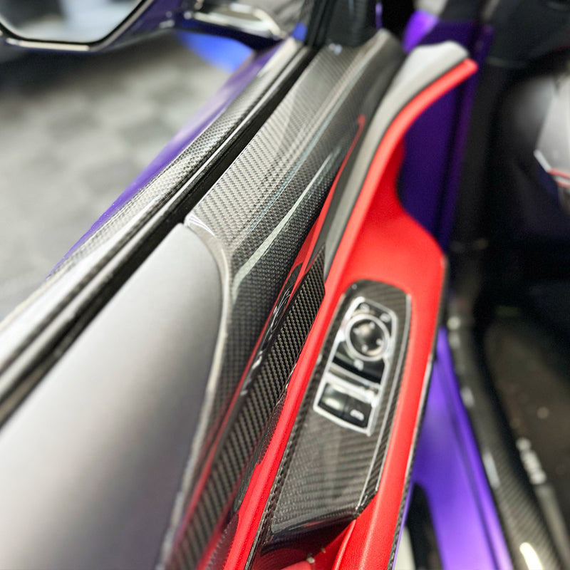 C8 Corvette Carbon Fiber Interior Door Upper Covers | Next-Gen Carbon