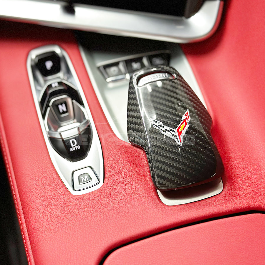 C8 Corvette Carbon Fiber Mode Selector Cover (With/Without Logo) | Black / Red / Blue Carbon