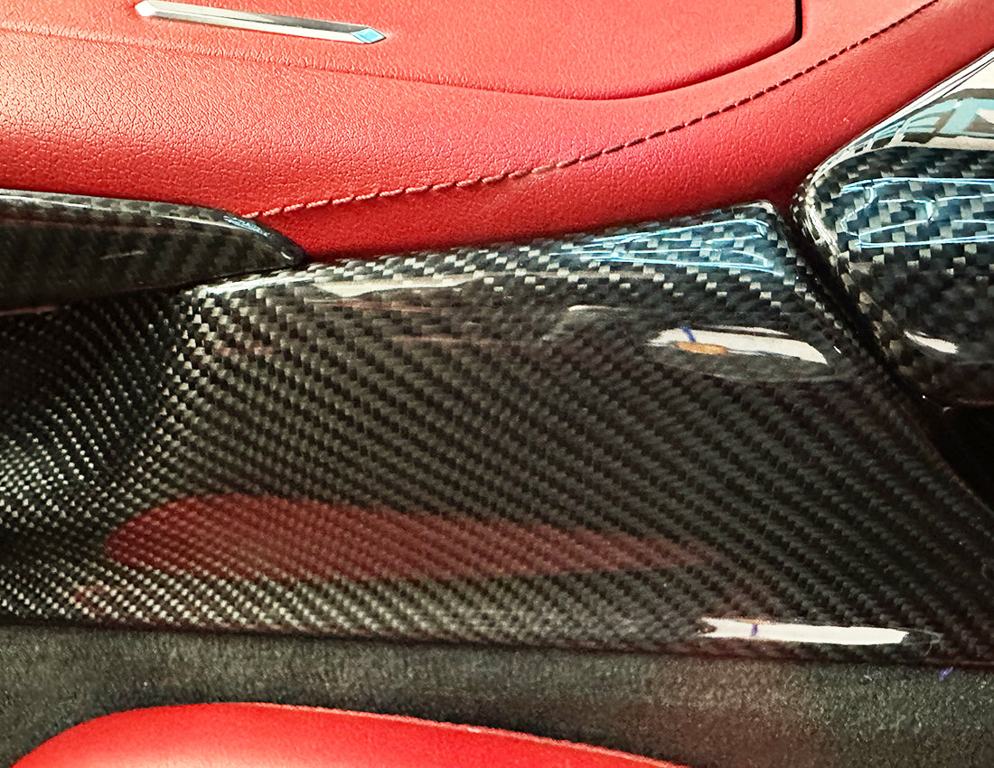C8 Corvette Carbon Fiber Side Console Trim Covers | Black / Red