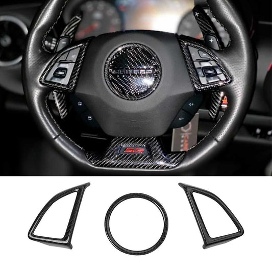 2016 - 24 Camaro Real Carbon Fiber Steering Wheel Trim Cover Kit