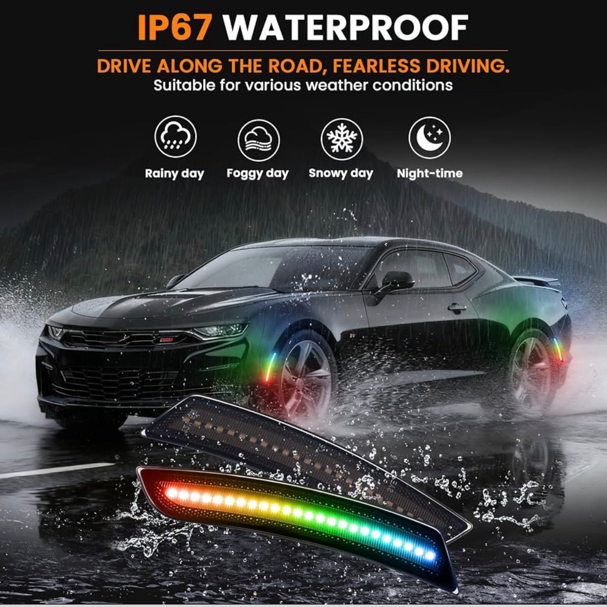 2016 - 24 Camaro Smoked RGB LED Side Markers image 6