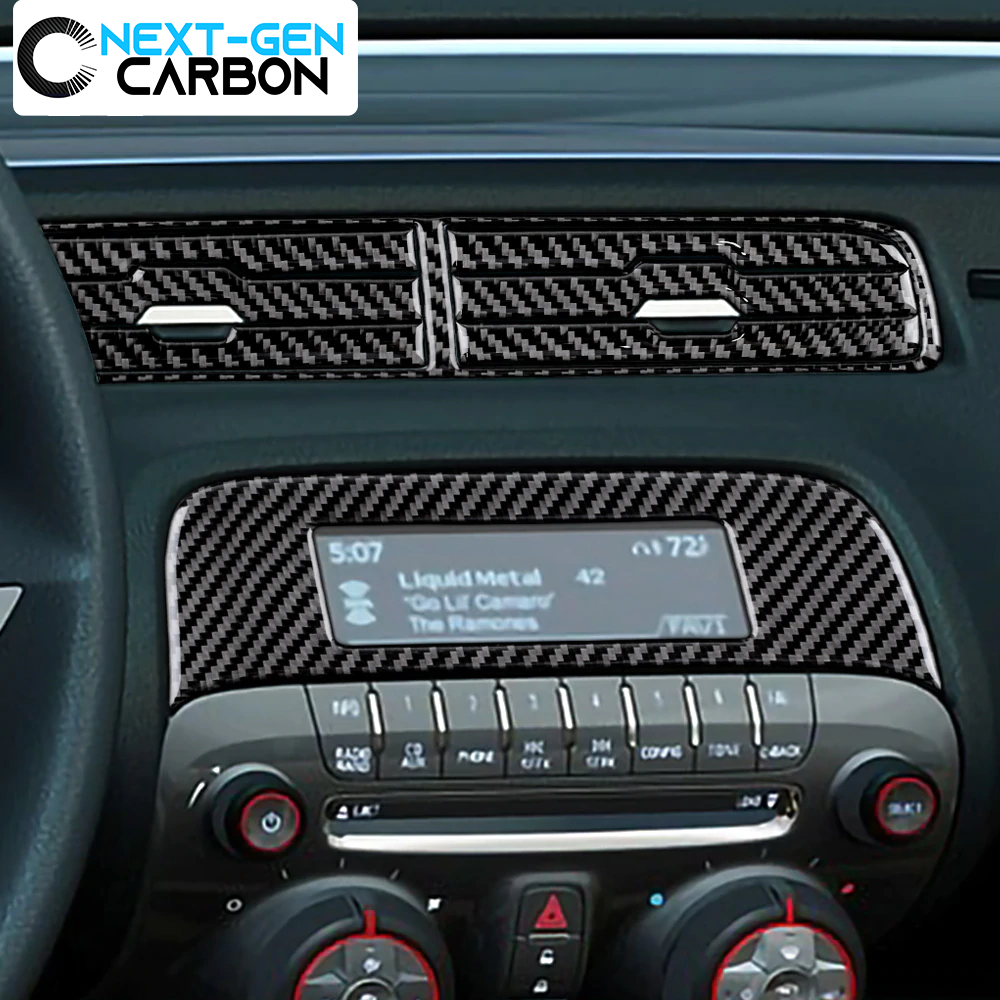 2010 - 12 Camaro Carbon Fiber Center Vent Trim Overlay | Black / Red Carbon
