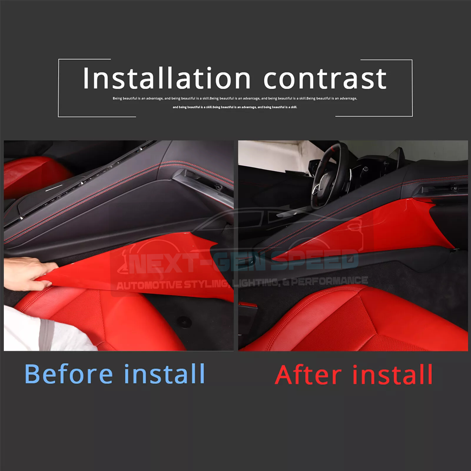 C8 Corvette Red Interior ABS Center Console Side Panel Covers