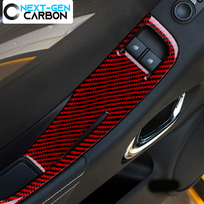 2010 - 12 Camaro Real Carbon Fiber Window Switch Panel Overlays (Coupe/Convertible) | Black / Red Carbon