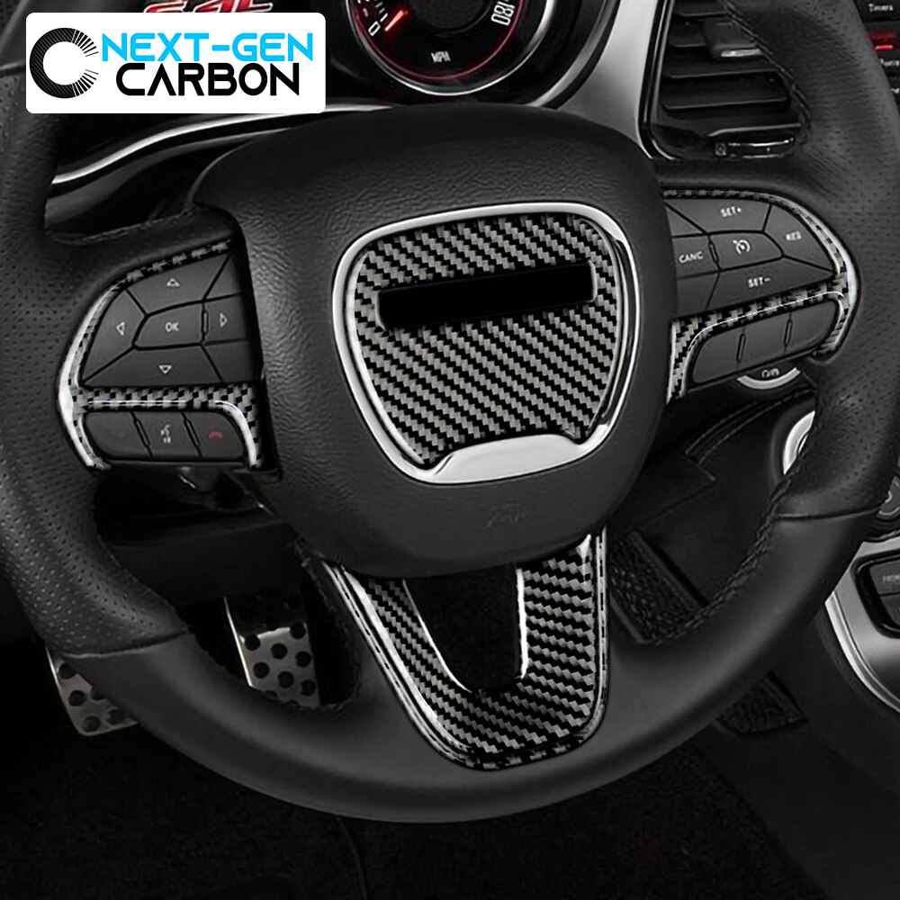 2015 - 24 Dodge Charger / Challenger Real Carbon Fiber Steering Wheel Trim Cover Kit | Next-Gen Carbon