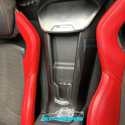 C8 Corvette Carbon Fiber Rear Waterfall Compartment Cover | Black / Red Carbon Fiber