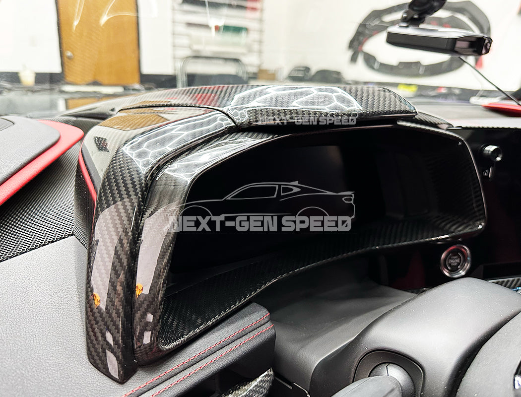 C8 Corvette Carbon Fiber Speedometer Gauge Cluster Interior Cover | Black / Red