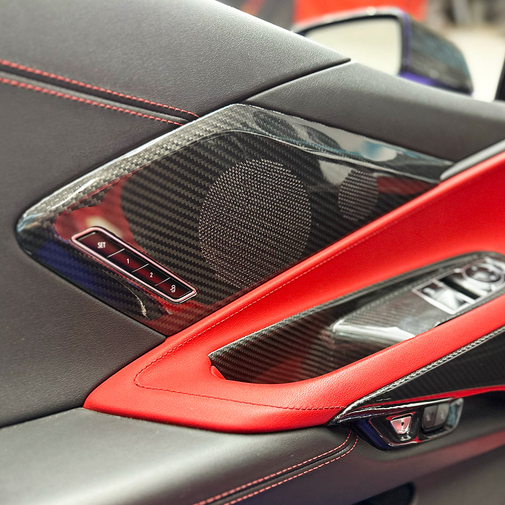 C8 Corvette Carbon Fiber Interior Door Speaker Covers (Black / Red / Blue)