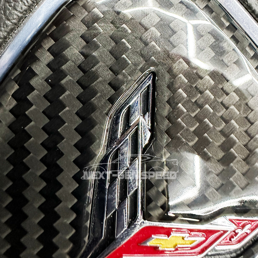 C8 Corvette Hard Carbon Fiber Center Steering Wheel Cover | Black / Red | Blue Carbon
