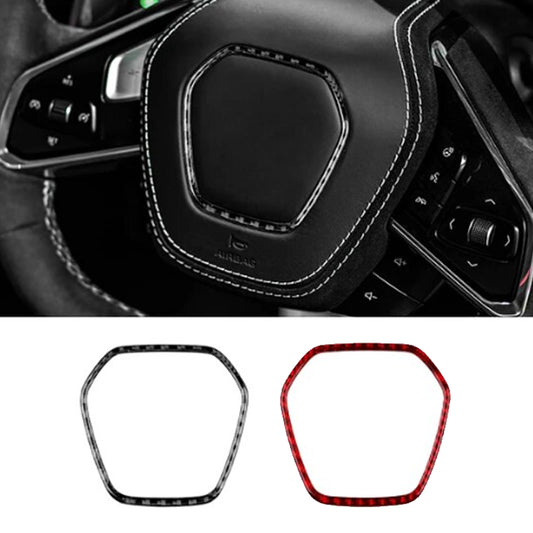 C8 Corvette Soft Carbon Fiber Center Steering Wheel Chrome Trim Cover | Black / Red
