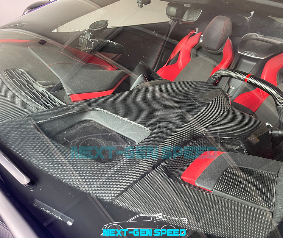 C8 Corvette Carbon Fiber Upper Dash Pad Cover | Black / Red