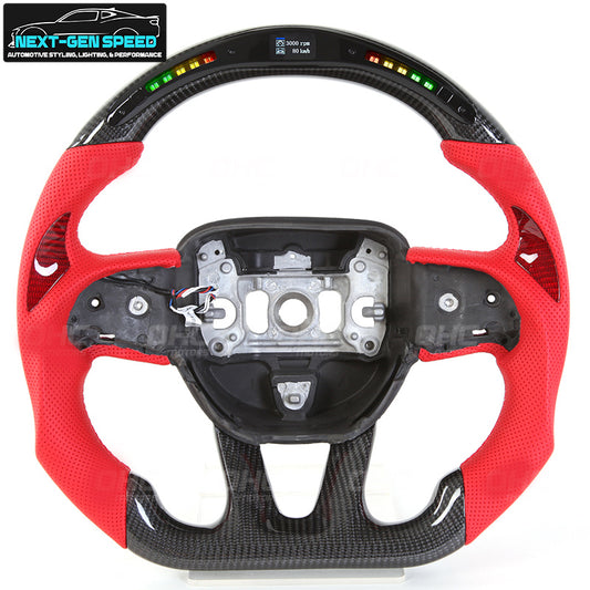 2015 - 23 Dodge Charger / Challenger / Durango / Track Hawk SRT LED Carbon Fiber Red Leather Steering Wheel | Next-Gen Carbon