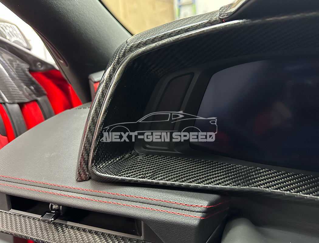 C8 Corvette Carbon Fiber Speedometer Gauge Cluster Interior Cover | Black / Red