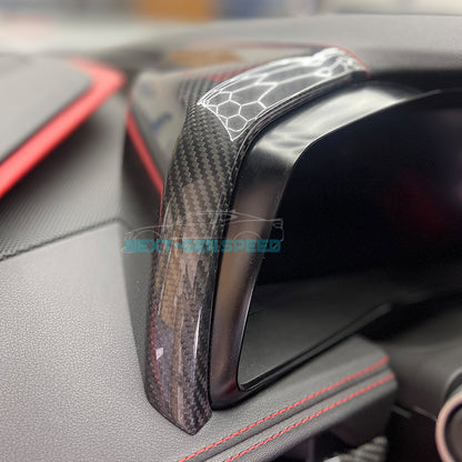 C8 Corvette Carbon Fiber Upper Side Dash Speedometer Covers | Black / Red Carbon