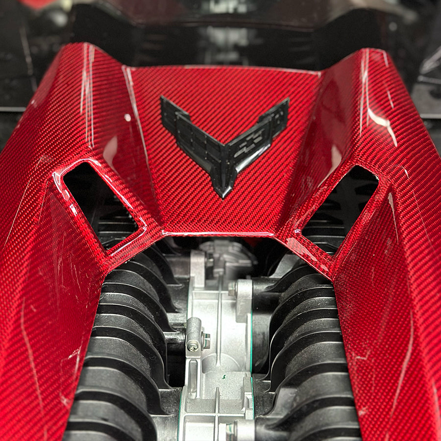 C8 Corvette Z06 LT6 Carbon Fiber Engine Cover | Black / Red Carbon