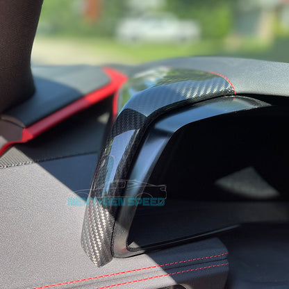 C8 Corvette Carbon Fiber Upper Side Dash Speedometer Covers | Black / Red Carbon