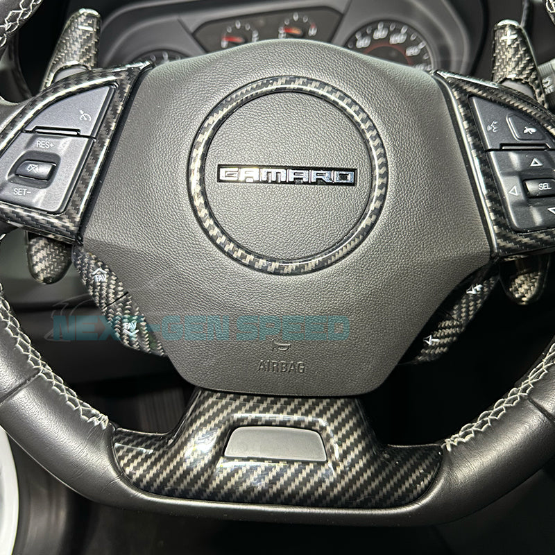 2016 - 24 Camaro Carbon Fiber Steering Volume / Fav Button Covers (Black/Red)