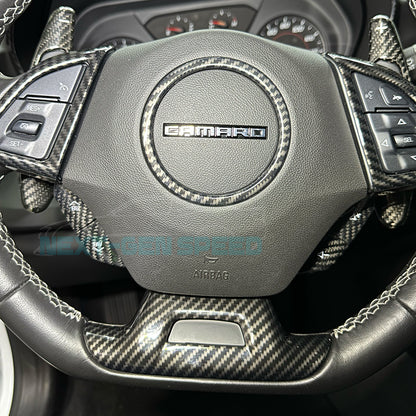 2016 - 24 Camaro Carbon Fiber Steering Volume / Fav Button Covers (Black/Red)