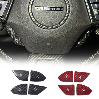 2016 - 24 Camaro Carbon Fiber Steering Volume / Fav Button Covers (Black/Red)