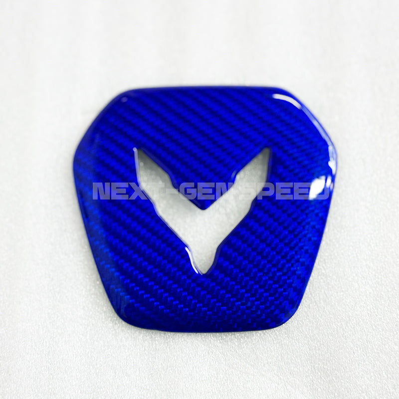 C8 Corvette Hard Carbon Fiber Center Steering Wheel Cover | Black / Red | Blue Carbon