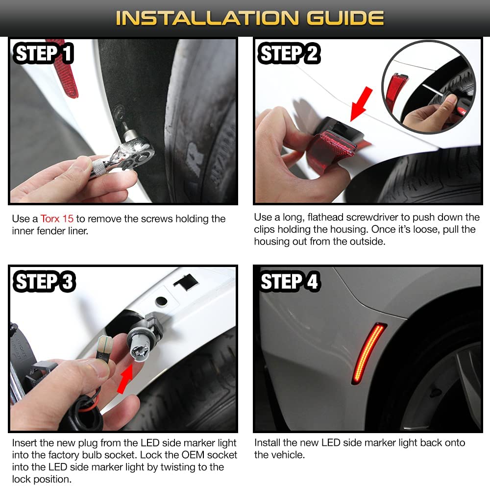 2016 - 24 Camaro Smoked Dual White LED Side Markers