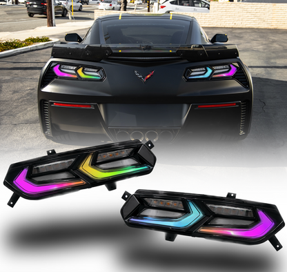 2014-19 C7 Corvette C8 Style RGB Flow Sequential Smoked LED Rear Tail Lights image 0