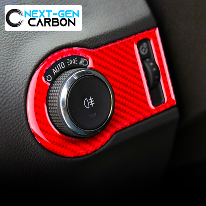 2010 - 15 Camaro Real Carbon Fiber Headlight Switch Trim Overlay | Black / Red Carbon